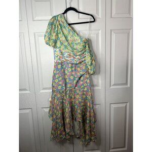 AMUR Jaylah Multi Anemone Floral Asymmetrical Midi Dress Women's Size 8